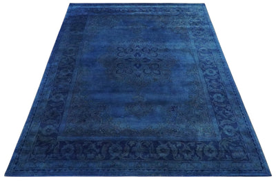 Contemporary Traditional Design Overdyed Wool 8x11 Blue Hand Tufted Wool Area Rug - The Rug Decor