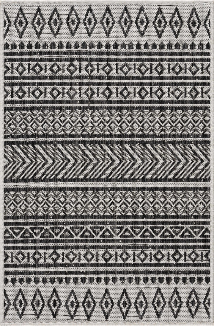Contemporary Trellis Tribal Look Ivory And Charcoal Area Rug - The Rug Decor