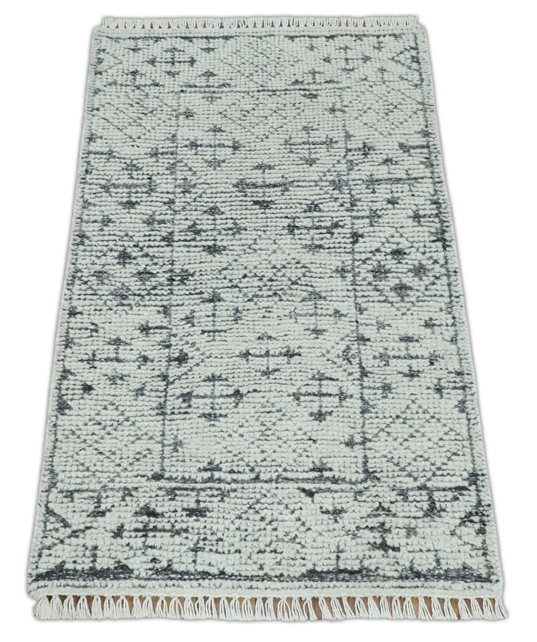 Contemporary Tribal 2x3 Hand Knotted Ivory and Charcoal Wool Rug - The Rug Decor