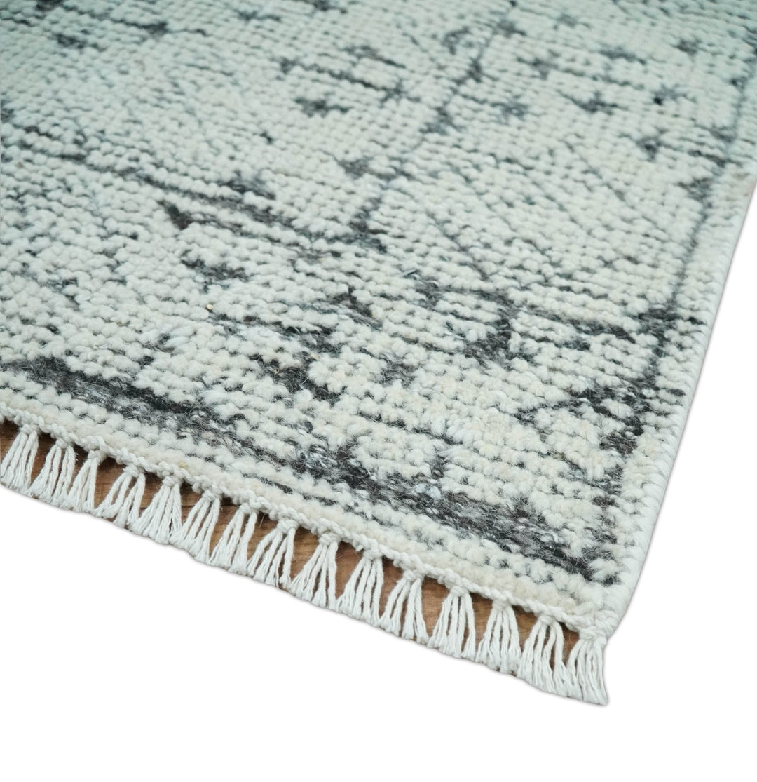 Contemporary Tribal 2x3 Hand Knotted Ivory and Charcoal Wool Rug - The Rug Decor