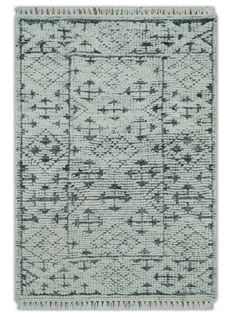 Contemporary Tribal 2x3 Hand Knotted Ivory and Charcoal Wool Rug - The Rug Decor