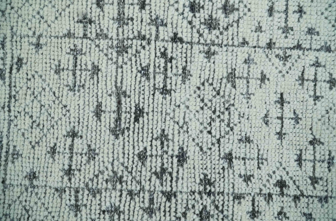 Contemporary Tribal 2x3 Hand Knotted Ivory and Charcoal Wool Rug - The Rug Decor