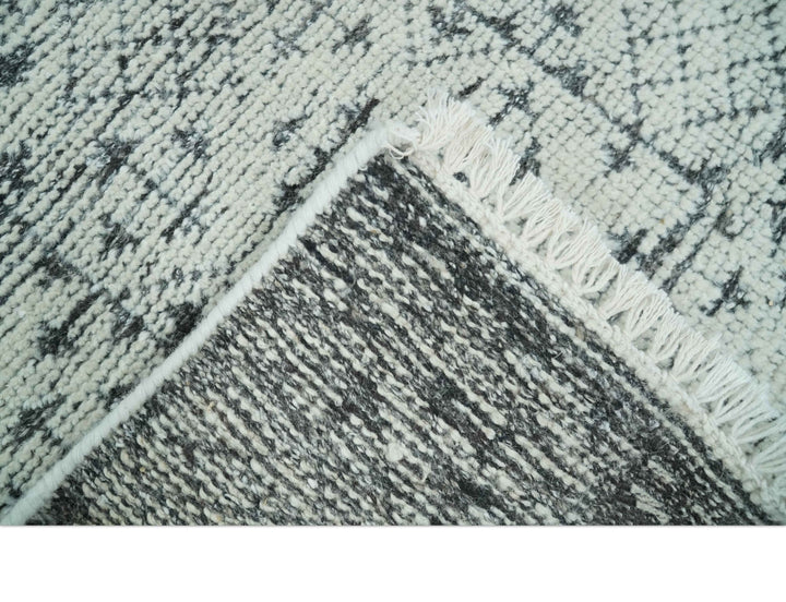 Contemporary Tribal 2x3 Hand Knotted Ivory and Charcoal Wool Rug - The Rug Decor
