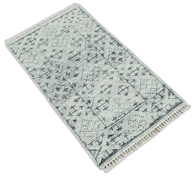 Contemporary Tribal 2x3 Hand Knotted Ivory and Charcoal Wool Rug - The Rug Decor