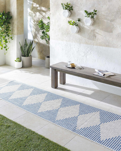 Contemporary Tribal Design Blue, Off-White and Beige Multi size Area Rug - The Rug Decor