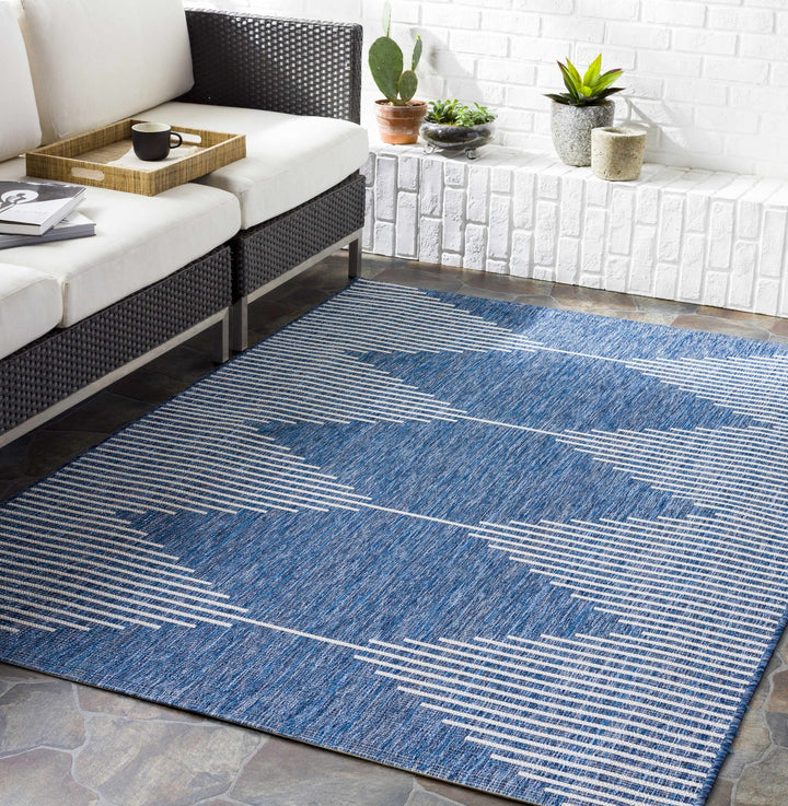 Contemporary Tribal Design Blue, Off white and Ivory Multi size Area Rug - The Rug Decor