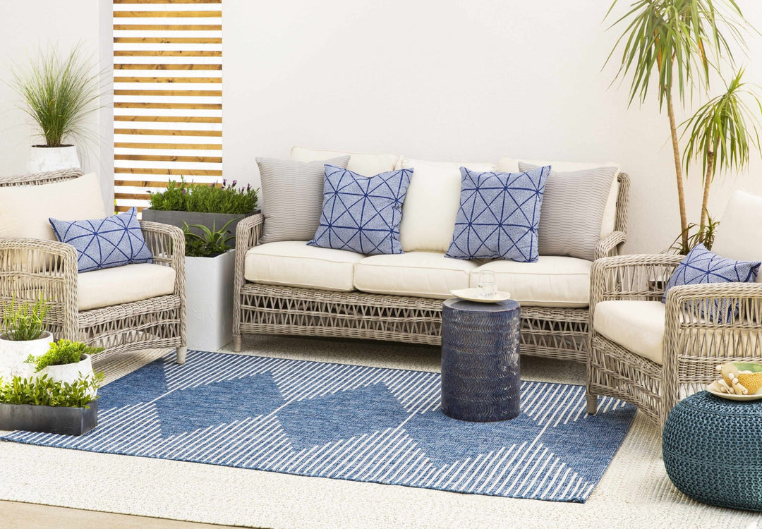 Contemporary Tribal Design Blue, Off white and Ivory Multi size Area Rug - The Rug Decor