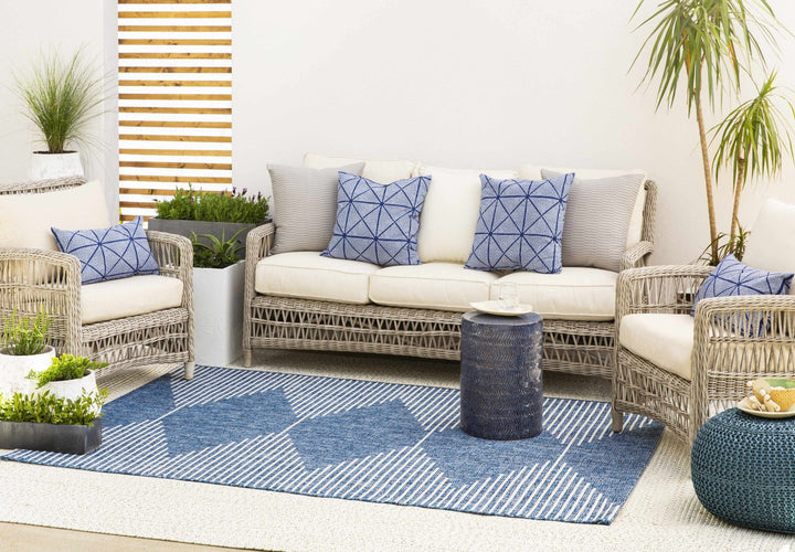 Contemporary Tribal Design Blue, Off white and Ivory Multi size Area Rug - The Rug Decor