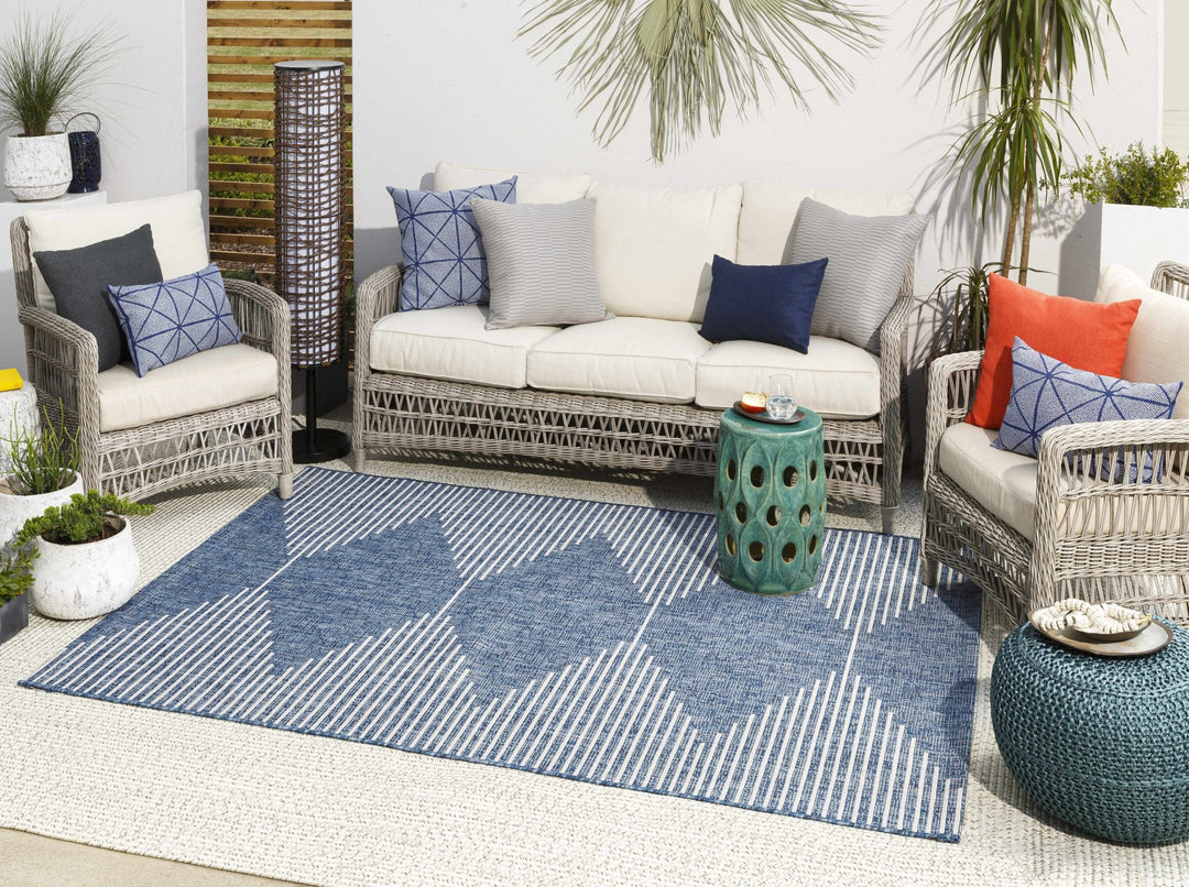 Contemporary Tribal Design Blue, Off white and Ivory Multi size Area Rug - The Rug Decor