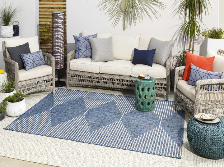 Contemporary Tribal Design Blue, Off white and Ivory Multi size Area Rug - The Rug Decor