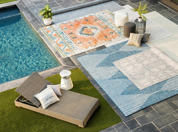 Contemporary Tribal Design Blue, Off white and Ivory Multi size Area Rug - The Rug Decor
