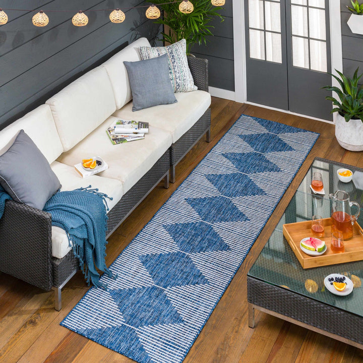 Contemporary Tribal Design Blue, Off white and Ivory Multi size Area Rug - The Rug Decor