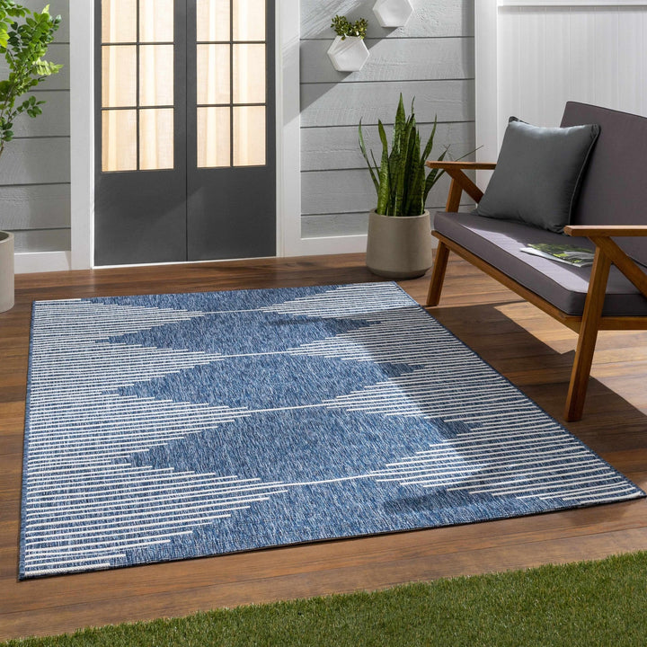 Contemporary Tribal Design Blue, Off white and Ivory Multi size Area Rug - The Rug Decor