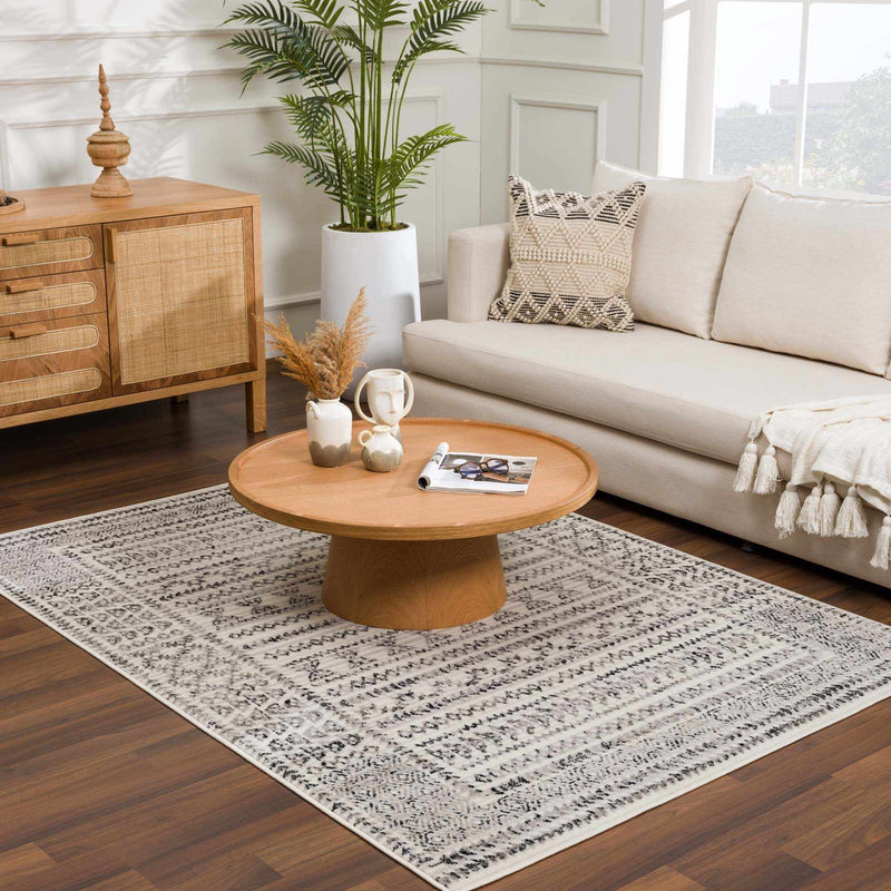 Contemporary Tribal Design Plain Black, Light Gray, Charcoal, Off white area rug - The Rug Decor