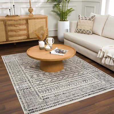 Contemporary Tribal Design Plain Black, Light Gray, Charcoal, Off white area rug - The Rug Decor