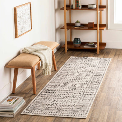 Contemporary Tribal Design Plain Black, Light Gray, Charcoal, Off white area rug - The Rug Decor