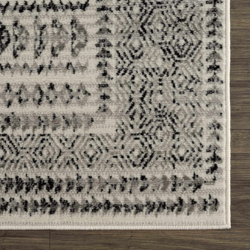 Contemporary Tribal Design Plain Black, Light Gray, Charcoal, Off white area rug - The Rug Decor