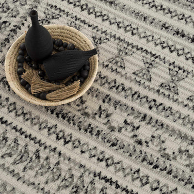 Contemporary Tribal Design Plain Black, Light Gray, Charcoal, Off white area rug - The Rug Decor