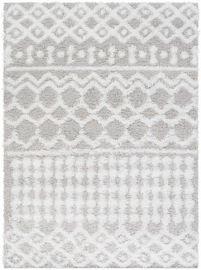 Contemporary White and Gray Plush pile Tribal Design Area Rug - The Rug Decor