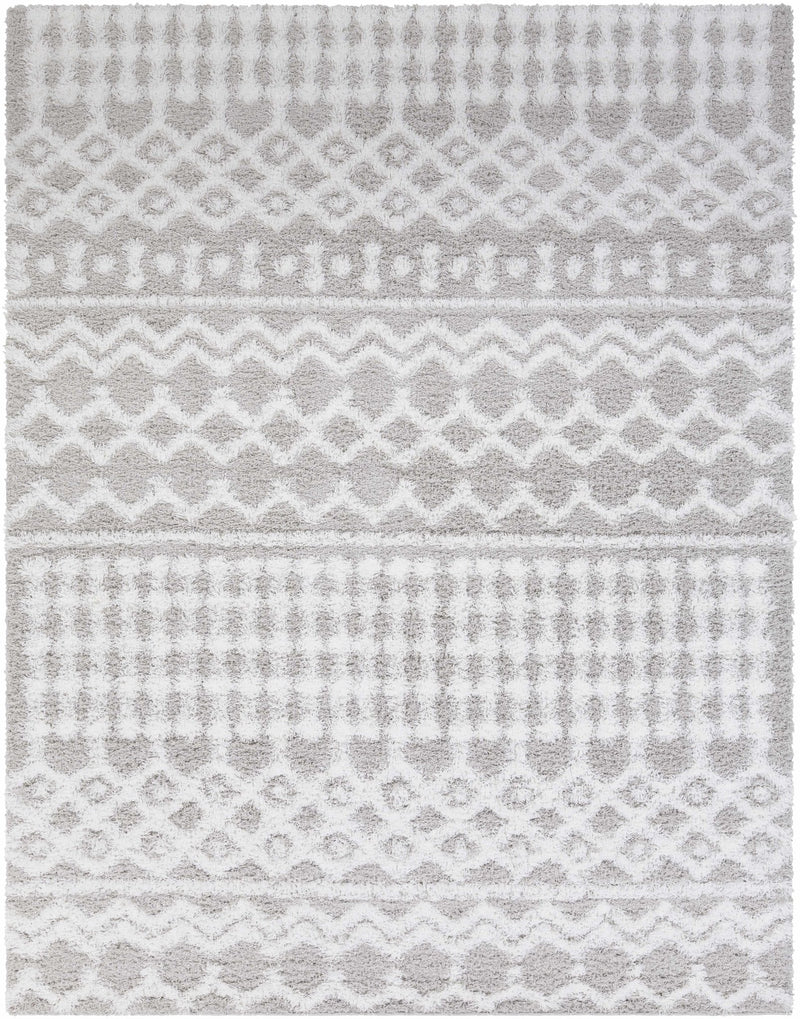 Contemporary White and Gray Plush pile Tribal Design Area Rug - The Rug Decor