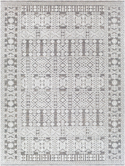 Contemporary White and Grey Tribal Design High Low Outdoor Area Rug - The Rug Decor