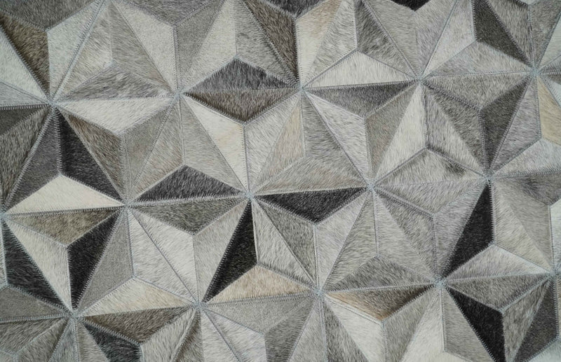 Cowhide Leather Patchwork Silver and Gray Leather Rug, 4x6, 5x8, 6x9, 8x10, 9x12 Modern Geometric Rug | LR22 - The Rug Decor