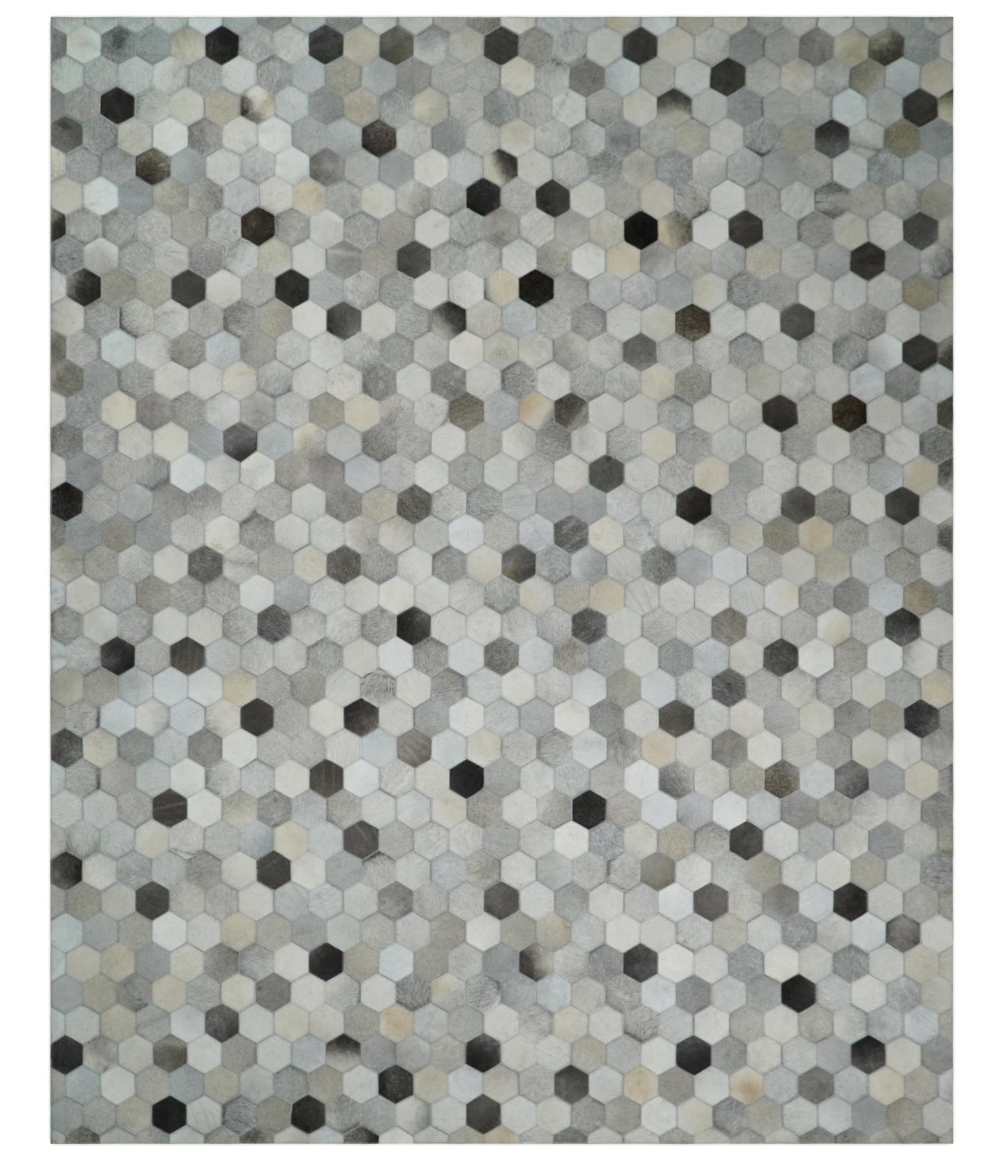 Cowhide Leather Patchwork Silver and Ivory Leather Rug, 4x6, 5x8, 6x9, 8x10, 9x12 Modern Geometric Rug | LR23 - The Rug Decor