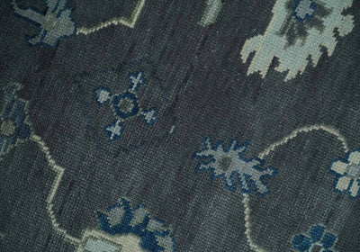 Custom Made 11x16.6 Antique Hand Knotted Oushak Charcoal and Blue Traditional Area Rug - The Rug Decor