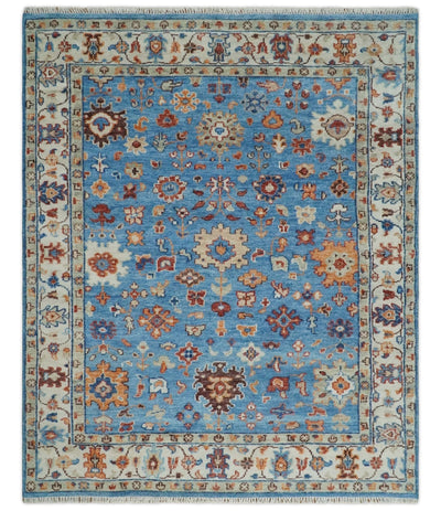 Custom made 11x16.6 Wool Traditional Blue and Ivory Vibrant Colorful Hand knotted Oushak Area Rug | TRD2741 - The Rug Decor