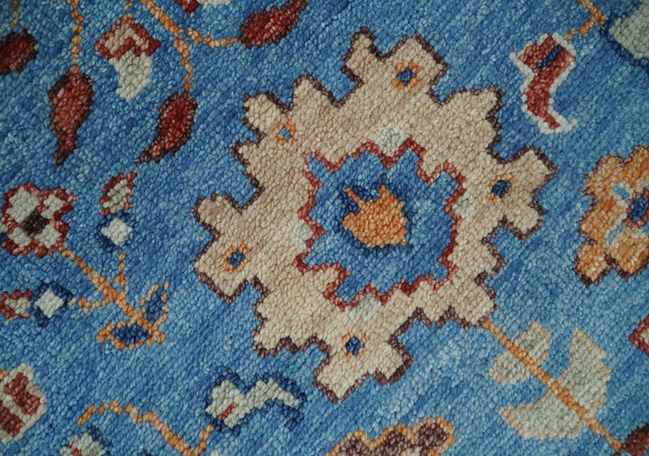 Custom made 11x16.6 Wool Traditional Blue and Ivory Vibrant Colorful Hand knotted Oushak Area Rug | TRD2741 - The Rug Decor