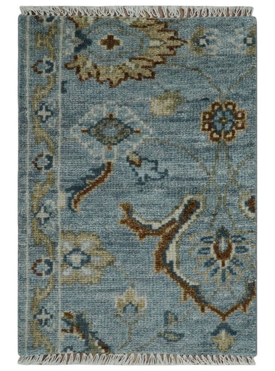 Custom Made 14.6x14.6 Hand Knotted Blue Traditional Oushak Wool Rug - 50- Days| TRD3112 - The Rug Decor