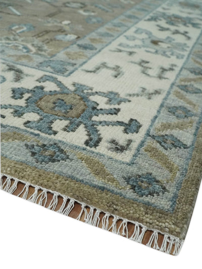 Custom Made Antique look Hand Knotted Beige, Ivory and Silver Oriental Oushak Multi Size Traditional Wool Area Rug - The Rug Decor