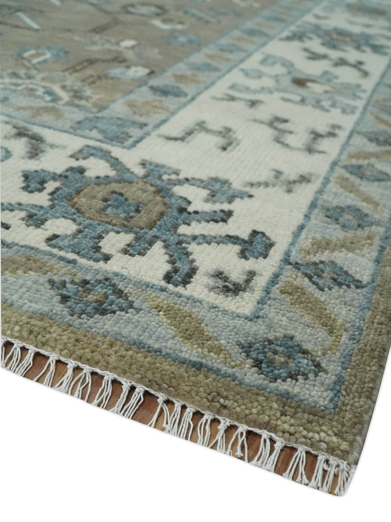 Custom Made Antique look Hand Knotted Beige, Ivory and Silver Oriental Oushak Multi Size Traditional Wool Area Rug - The Rug Decor