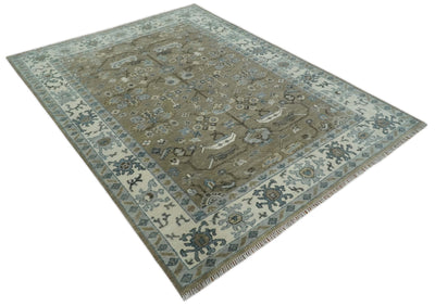 Custom Made Antique look Hand Knotted Beige, Ivory and Silver Oriental Oushak Multi Size Traditional Wool Area Rug - The Rug Decor