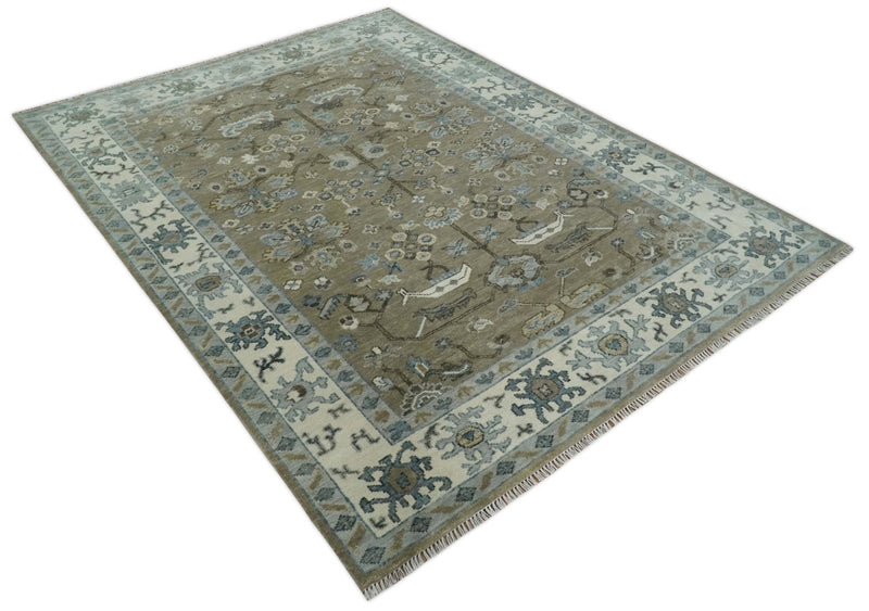 Custom Made Antique look Hand Knotted Beige, Ivory and Silver Oriental Oushak Multi Size Traditional Wool Area Rug - The Rug Decor