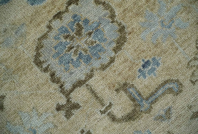 Custom Made Antique Style Beige and Blue Hand knotted Oushak wool Area Rug - The Rug Decor