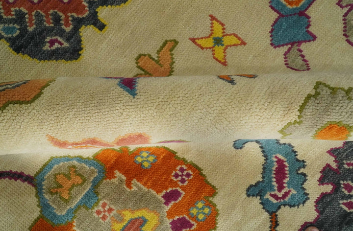 Custom Made Antique Style Beige Colorful Hand knotted Traditional Oushak wool Area Rug - The Rug Decor
