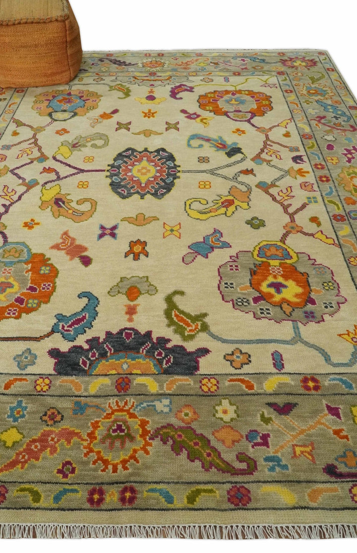 Custom Made Antique Style Beige Colorful Hand knotted Traditional Oushak wool Area Rug - The Rug Decor