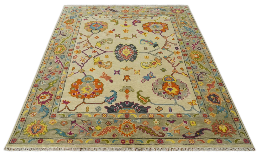 Custom Made Antique Style Beige Colorful Hand knotted Traditional Oushak wool Area Rug - The Rug Decor