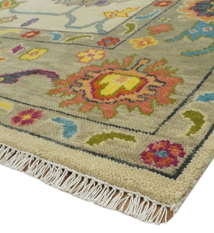 Custom Made Antique Style Beige Colorful Hand knotted Traditional Oushak wool Area Rug - The Rug Decor