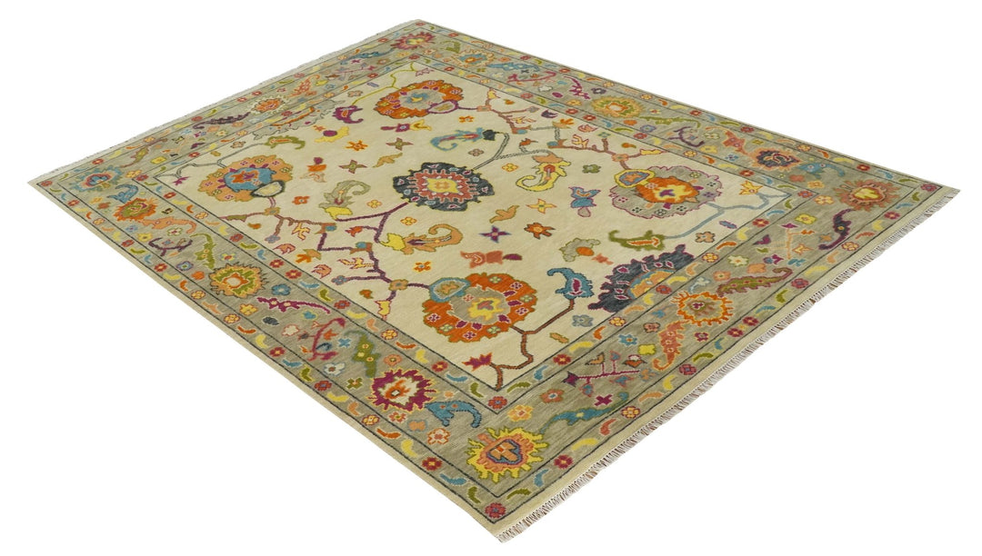 Custom Made Antique Style Beige Colorful Hand knotted Traditional Oushak wool Area Rug - The Rug Decor