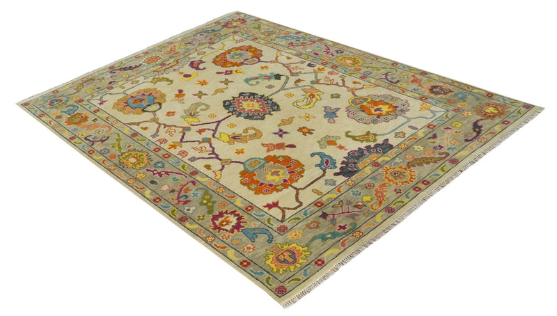 Custom Made Antique Style Beige Colorful Hand knotted Traditional Oushak wool Area Rug - The Rug Decor