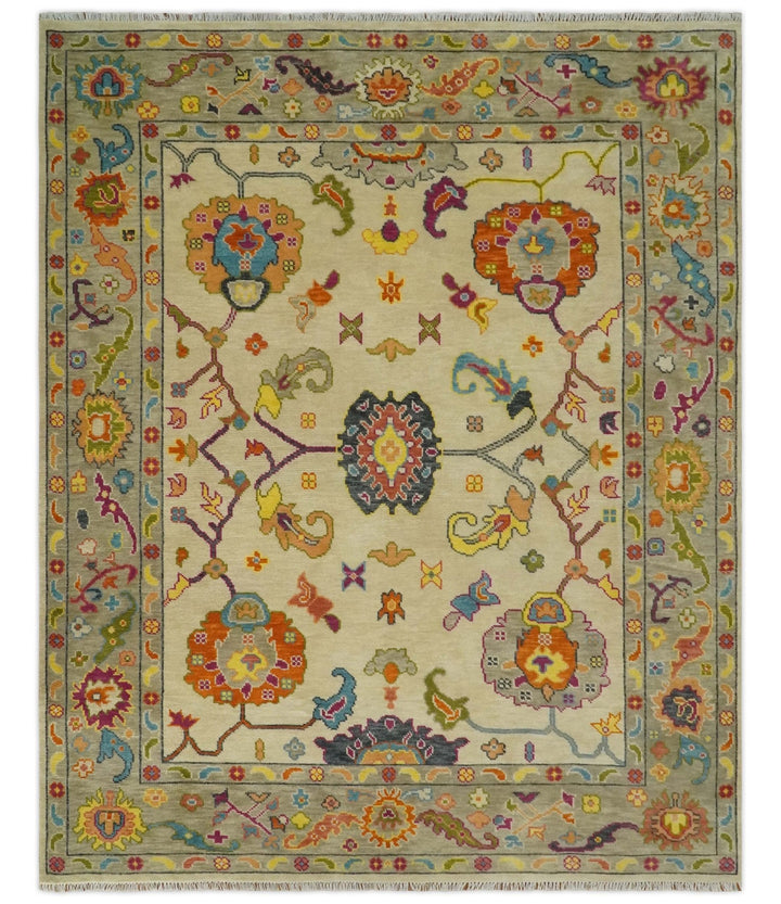 Custom Made Antique Style Beige Colorful Hand knotted Traditional Oushak wool Area Rug - The Rug Decor