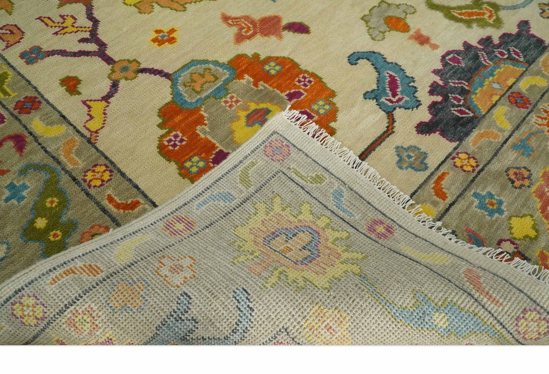 Custom Made Antique Style Beige Colorful Hand knotted Traditional Oushak wool Area Rug - The Rug Decor