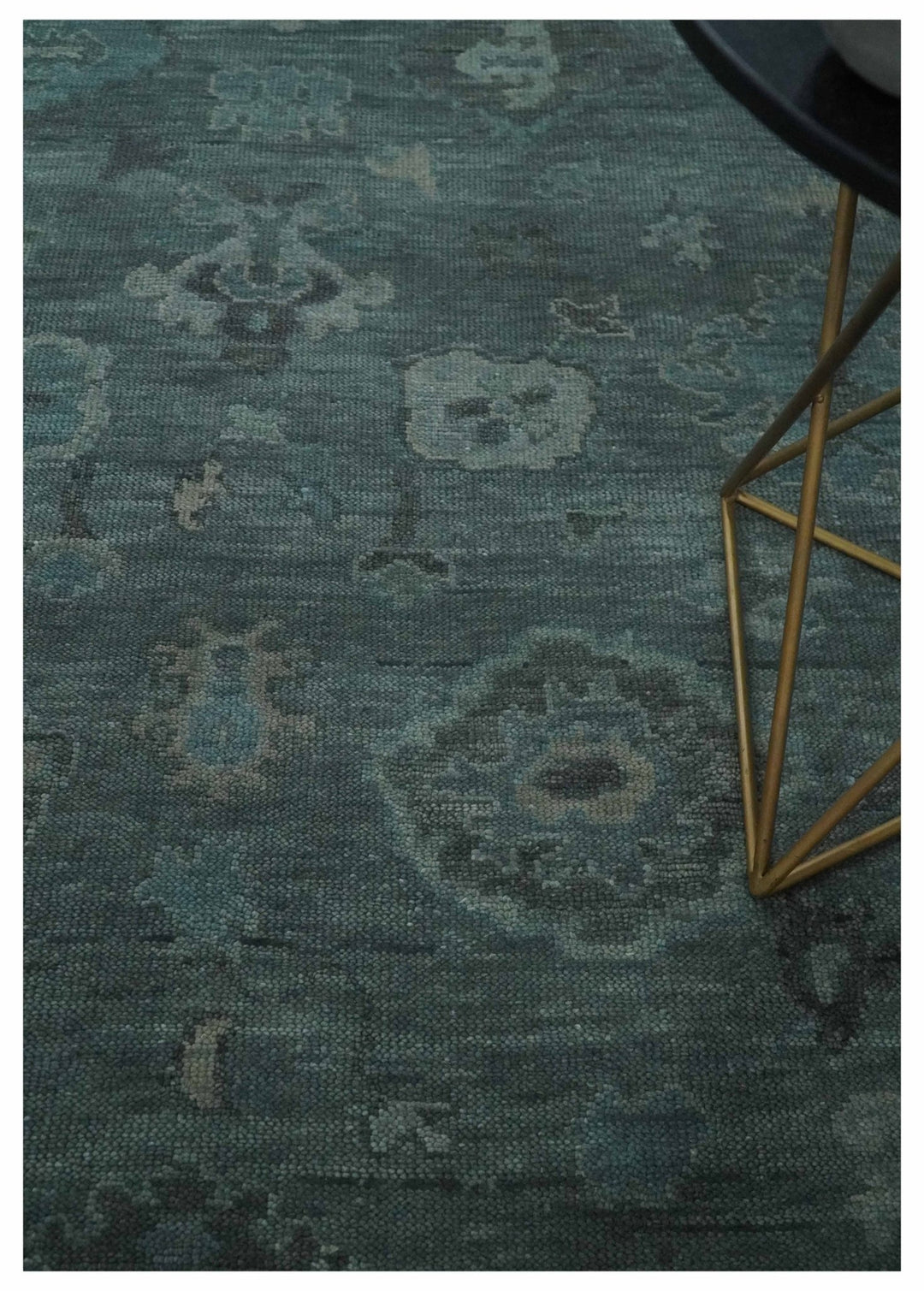 Custom Made Antique Style Blue and Charcoal Hand Knotted Oushak Wool Area Rug - The Rug Decor