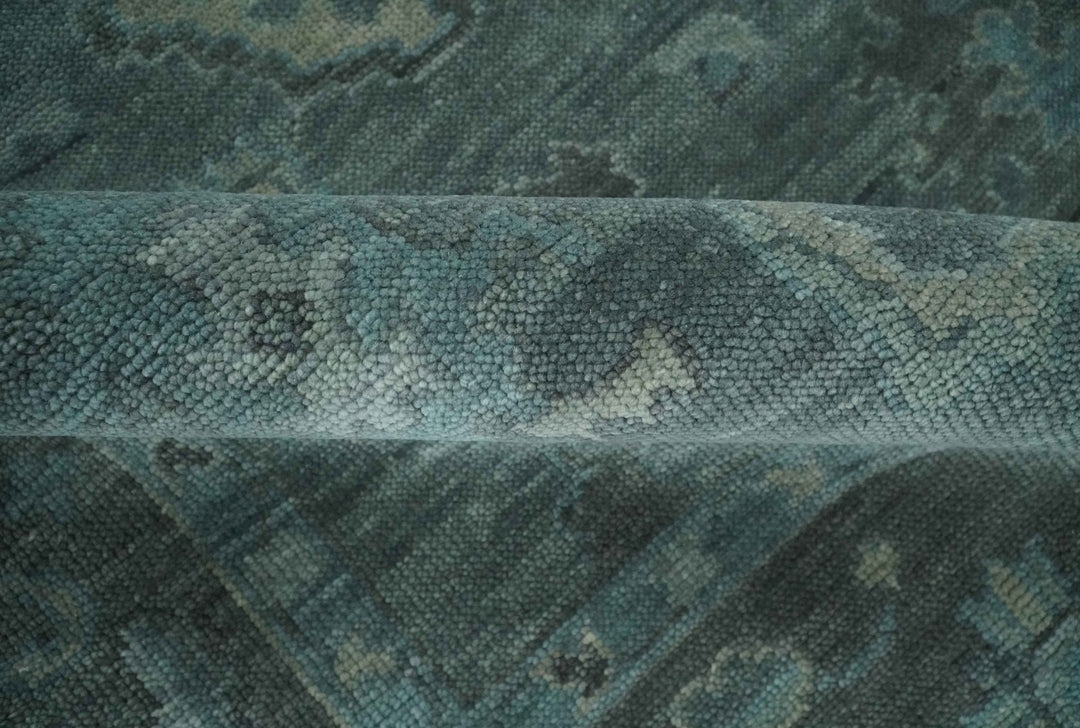Custom Made Antique Style Blue and Charcoal Hand Knotted Oushak Wool Area Rug - The Rug Decor