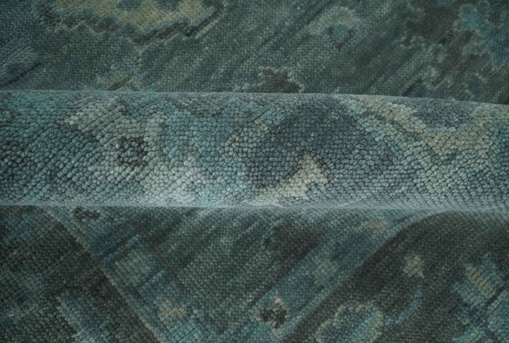 Custom Made Antique Style Blue and Charcoal Hand Knotted Oushak Wool Area Rug - The Rug Decor