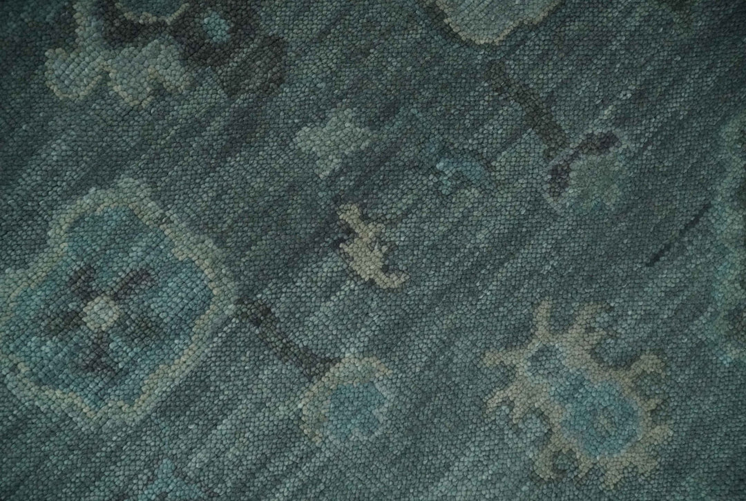 Custom Made Antique Style Blue and Charcoal Hand Knotted Oushak Wool Area Rug - The Rug Decor
