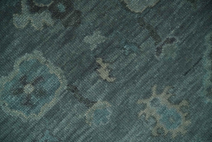 Custom Made Antique Style Blue and Charcoal Hand Knotted Oushak Wool Area Rug - The Rug Decor