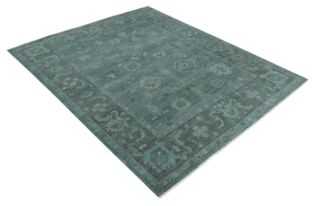 Custom Made Antique Style Blue and Charcoal Hand Knotted Oushak Wool Area Rug - The Rug Decor